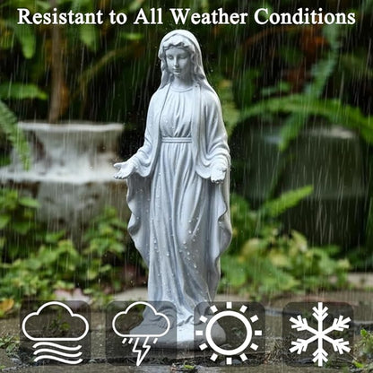 15 inch Virgin Mary Statue, Angel Statue for Garden, Religious Garden Statue Outdoor, Blessed Mother Sculpture, Mother Mary Statue for Patio Home Yard Decor, Gray