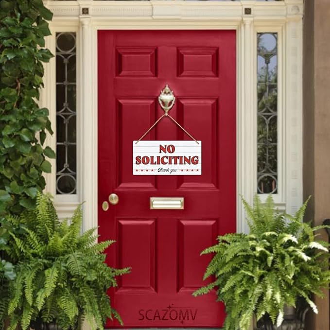 SCAZOMV No Soliciting Thank You Wood Sign Decor Funny Rustic Wood Front Door Sign Vintage Wall Hanging Plaque Porch Yard Home Farmhouse Decor 10''x 5''