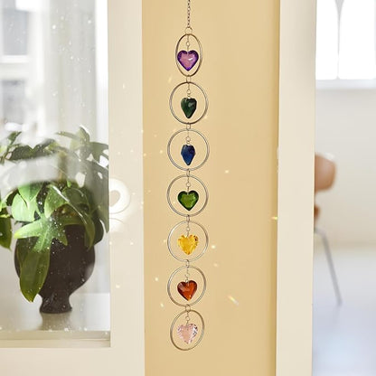 7-Chakra Crystal Suncatcher, 30mm Love-Shaped Crystal Balls Wind Chimes, Hanging Rainbow Makers, Chakra Window Ornament, Garden Decoration (Multi Colors)