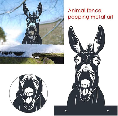 Outdoor Metal Art Funny Peeping Animal Statue Stakes Fence Landscape for Yard Garden Decor Animal Silhouette Ornaments (Donkey)