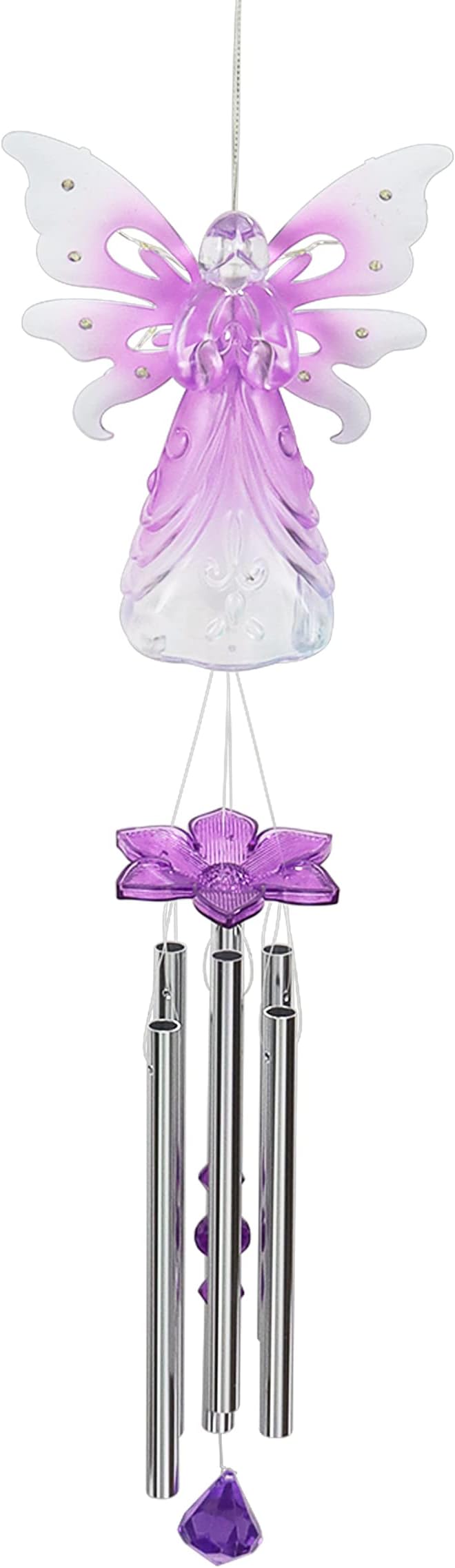 Exhart Wind Chimes, Solar Angel Wind Chime with Metal Wings, 13 LED Firefly Lights, Purple Acrylic Large Lawn and Yard Decoration, 6.5 x 4 x 42 Inch