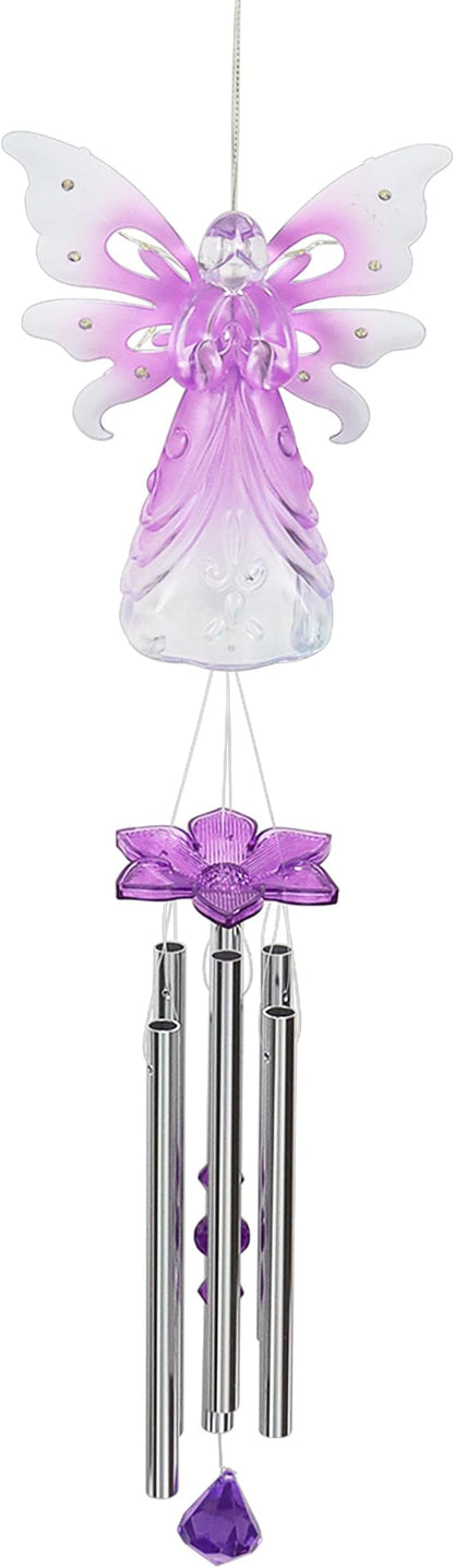 Exhart Wind Chimes, Solar Angel Wind Chime with Metal Wings, 13 LED Firefly Lights, Purple Acrylic Large Lawn and Yard Decoration, 6.5 x 4 x 42 Inch