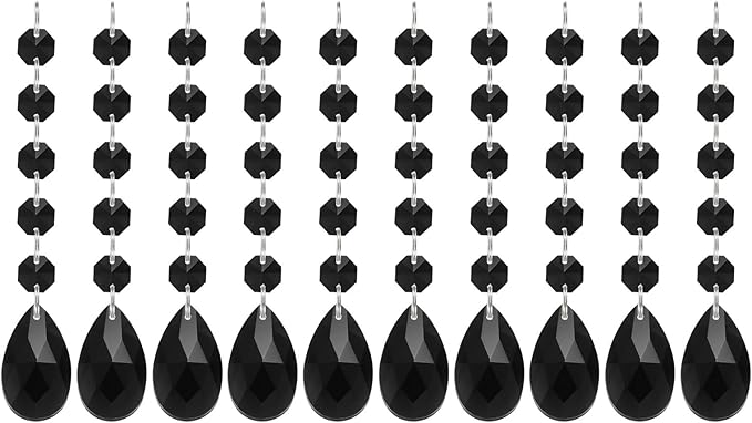 PATIKIL Teardrop Crystal Chandelier Pendants Beads, 10 Pack 145mm Length 38mm Chandelier Prisms Parts Ornaments Hanging Beads for DIY Arts Crafts Decoration, Black