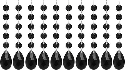 PATIKIL Teardrop Crystal Chandelier Pendants Beads, 10 Pack 145mm Length 38mm Chandelier Prisms Parts Ornaments Hanging Beads for DIY Arts Crafts Decoration, Black
