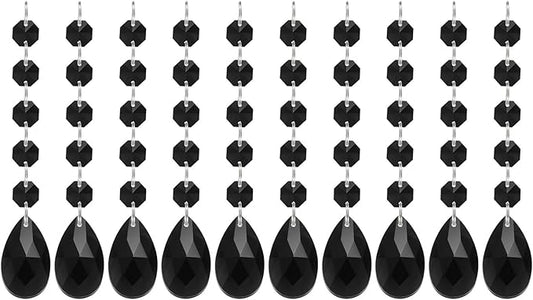 PATIKIL Teardrop Crystal Chandelier Pendants Beads, 10 Pack 145mm Length 38mm Chandelier Prisms Parts Ornaments Hanging Beads for DIY Arts Crafts Decoration, Black