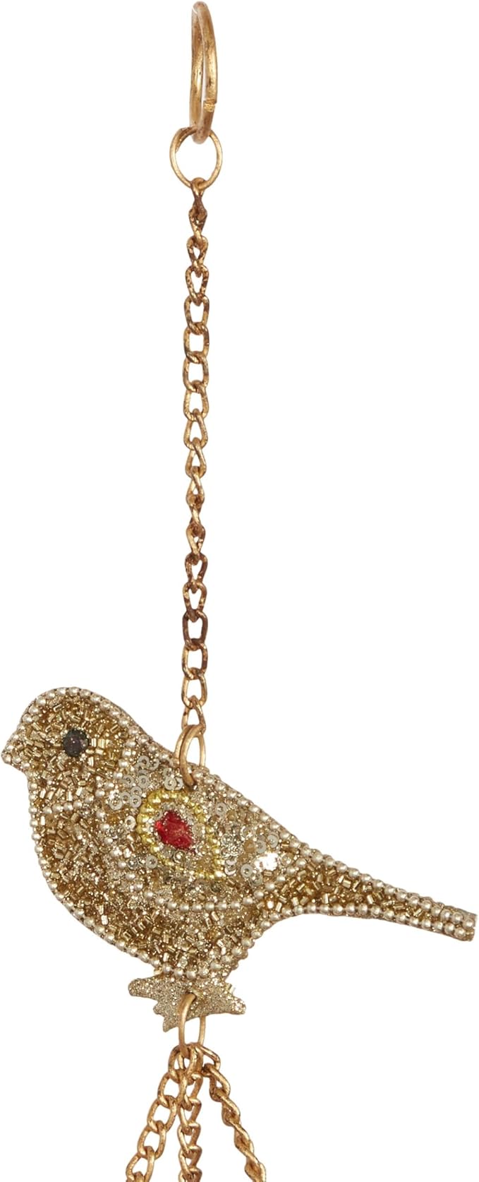 Deco 79 Metal Bird Indoor Outdoor Embellished Windchime with Glass Beads and Cone Bells, 5" x 5" x 39", Gold