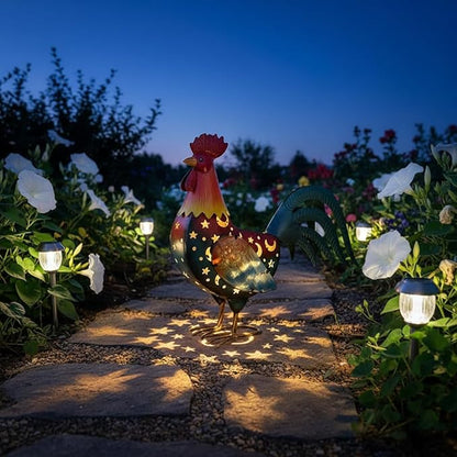 HONGLAND Metal Rooster Yard Decor,18" Solar Chicken Garden Statues Outdoor,Farm Animals Lawn Decorative Ornaments Outside for Home Patio Backyard Landscape