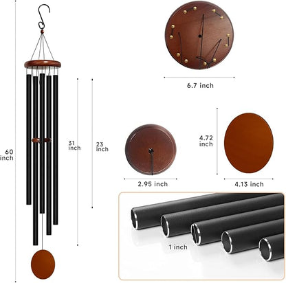Bursvik Wind Chimes for Outside Deep Tone, 60 inch 5 Heavy Duty Tubes Aluminium Metal Extra Large Wind Chimes Outdoor, Decoration for Garden, Patio, Yard, Gift for Mother's Day, Birthday