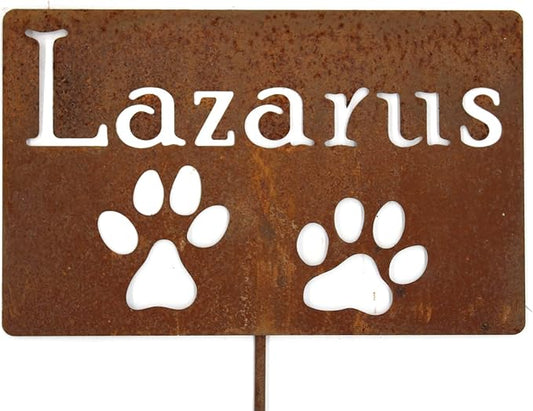 Classic Metal Garden Markers Clearance Items 20 to 33 Inches Tall (Lazarus with 2 paws 23", Naturally Rusted)