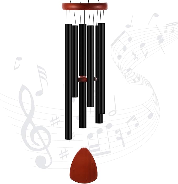 Leinuosen Wind Chimes for Outside Wind Chimes Outdoors Deep Tones 28" with 6 Aluminum Tubes Memorial Sympathy Windchime for Valentine Tree Decor Garden Courtyard Mom Loved One Gifts(Classic,Black)