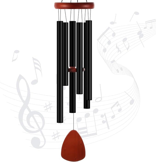 Leinuosen Wind Chimes for Outside Wind Chimes Outdoors Deep Tones 28" with 6 Aluminum Tubes Memorial Sympathy Windchime for Valentine Tree Decor Garden Courtyard Mom Loved One Gifts(Classic,Black)