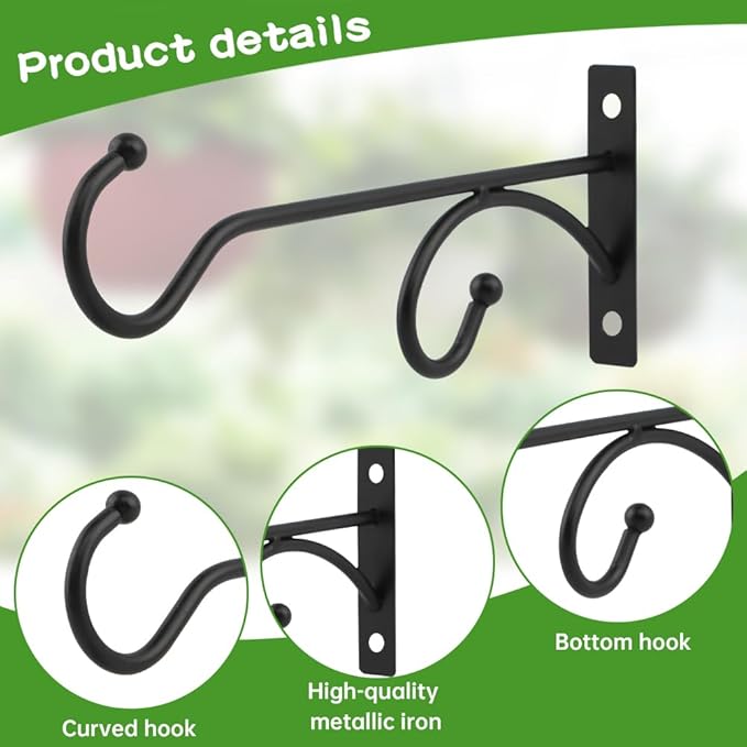 2PCS Plant Hanger Hooks 8Inch Hanging Plant Bracket,Metal Plants Bracket Wall Hooks for Hanging Plants, Bird Feeder,Flower Basket,Wind Chimes,Indoor/Outdoor Wall Mount