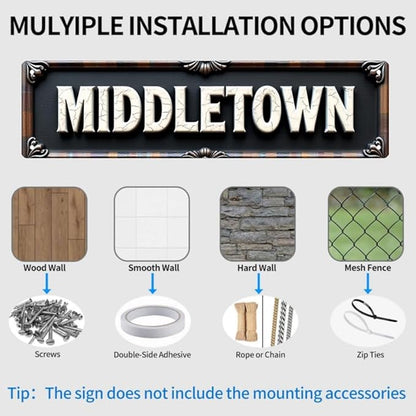 Coastal Middletown Tin Signs 16 * 4 Inches - Beachy Wall Art for Oceanfront Patio - Beach Theme Decor Cool Posters Patio Wall Decor