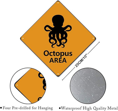 Octopus Crossing Sign Caution OctopusXing Sign Street Sign Wildlife Novelty Road Fence Wall Decor Warning Metal Tin Sign For Indoor Outdoor 10x10in