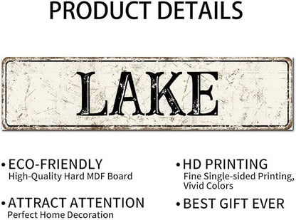 Madcolitote Vintage Lake Wood Sign Lake Custom Street Sign Rustic Wooden Wall Art Farmhouse Wall Decor Kitchen Wall Hanging Signs Wall Sign Home Decor Housewarming Gift 6x24in