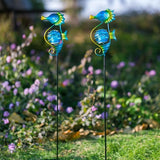 Solar Lights Outdoor 2 Pack, Metal Garden Decorative Stake Solar Lights Blue Seahorse Decor for Garden, Pathway, Lawn, Patio, Yard