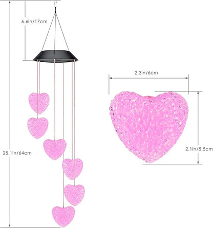 PACETAP Heart Solar Wind Chimes Outdoor Decorations, Valentine's Day Waterproof LED Color Changing Lights, Outside Yard Mobile Wind Chime Decor for Mom Grandma Women Wife Sister