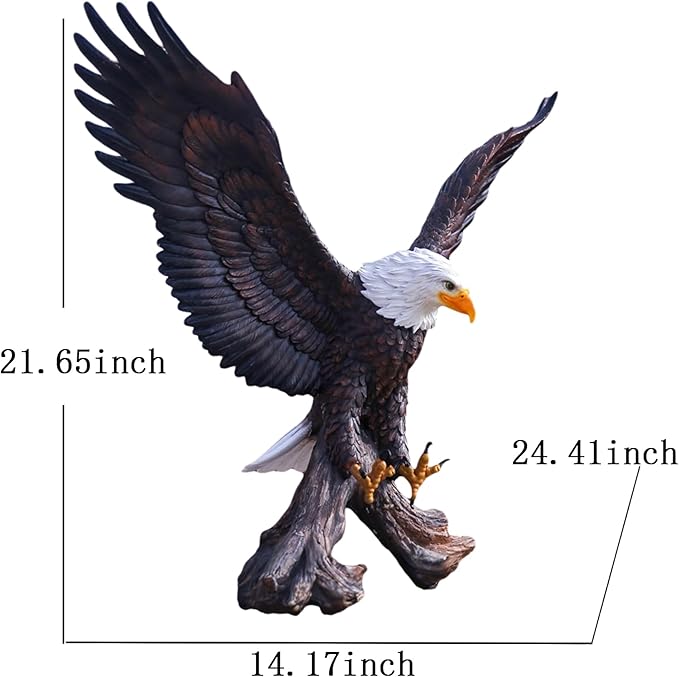 Magnificent Bald Eagle Statue - Durable Resin Outdoor Garden Sculpture & Yard Art Decor for Lawn, Patio, or Living Room – Large Lifelike Figurine, Weather-Resistant Finish