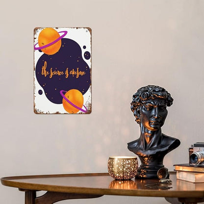 patio wall decor Educational the Science Is Awsome with Planets metal sign Metal Retro Home Wall Decor for Indoor and Outdoor Use,Happy and Funny Life Quotes 8X12inch