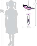 Exhart Wind Chimes, WindyWings Large Purple Butterfly Wind Chime with Fluttering Wings, Outdoor Plastic and Metal Lawn and Yard Decoration, 11 x 9.5 x 24 Inch