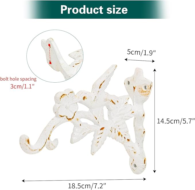 Sungmor Cast Iron Hanging Plant Brackets Decorative Plant Hanger, 2 Pack White Wall Mounted Flower Pot Hooks, Outdoor Bird Feeder Hanger, Vintage Garden Hooks for Wind Chimes, Lanterns, Birdhouse