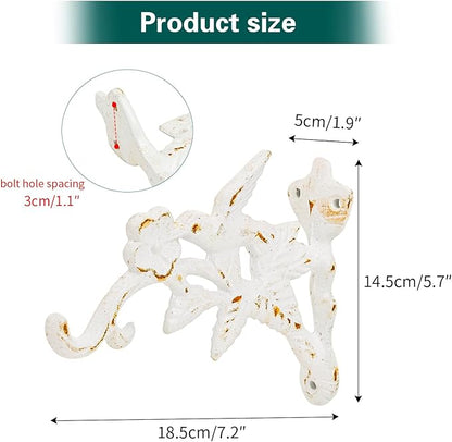 Sungmor Cast Iron Hanging Plant Brackets Decorative Plant Hanger, 2 Pack White Wall Mounted Flower Pot Hooks, Outdoor Bird Feeder Hanger, Vintage Garden Hooks for Wind Chimes, Lanterns, Birdhouse