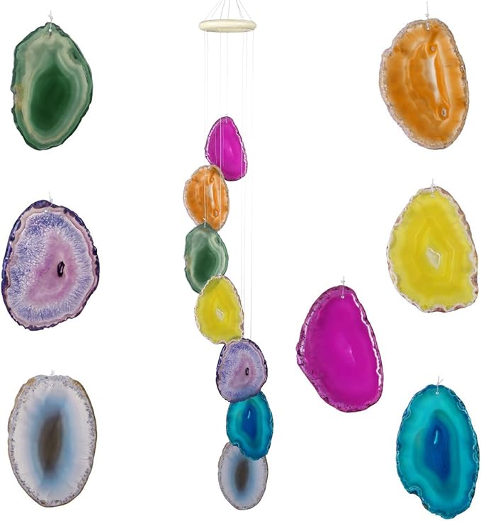 Yoption Wind Chimes Unique Colorful Natural Agate Slices Wind Chimes for Home Garden Decoration Figurine, 27-31 inch