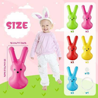 Haooryx Easter Inflatable Bunny Peeps Decoration - 15 Set Inflatable Cute Rabbit Ornament with Hanging Rope and Hooks Blow Up Easter Mini Bunny Toy for Easter Party Outdoor Garden Yard Lawn Door Decor