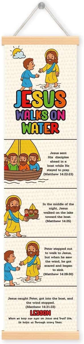 Jesus Walks on Water Banner, Church Banner, Christian Rustic Hanging Door Flag, Farmhouse Decorations Outdoor Indoor, Church Activity Decor, Bible Lesson, Scripture and Words Decorations