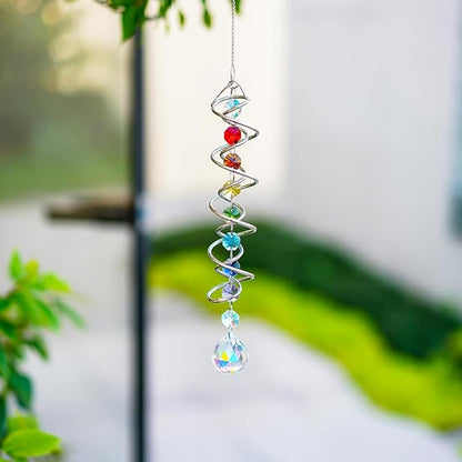 H&D HYALINE & DORA 20.5" Gazing Ball Spiral Tail Decorative Wind Spinners 1.18" Crystal Glass Ball Unique Gift Hanging Decor for Indoor Outdoor Garden Decoration (AB)
