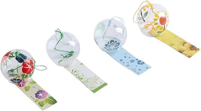 Falytemow Japanese Wind Chimes Romantic Flowers Small Wind Bells Handmade Glass Japanese Style Pendant for Birthday Present Home Decors (Morning Glory, Hibiscus, Sunflower, Willow, 8 cm)