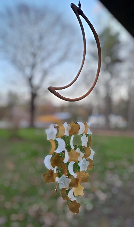 Beautiful and Unique Capiz Shell Wind Chime - Wind Chimes for Outdoors - Colorful and Whimsical Patio Decor - Ocean Decor - Garden Gifts (Moon - Gold Star)