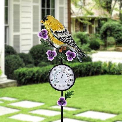 Outdoor Thermometer, Hummingbird Outside Thermometer with Garden Stake, 35" Tall No Battery Needed Wall Thermometer for Yard Patio Decor
