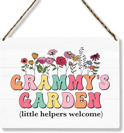 Grammy's Garden Wooden Sign Decor, Indoor Decoration Hanging Signs 8x10 Inches, Outdoor Garden Decor Yard Wall Hanging Decor Sign, Mothers Day Gifts Birthday Gifts for Mom Grandma