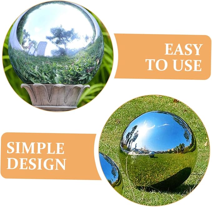 8-Inch Gazing Ball Mirror Polished Stainless Steel Garden Sphere, 304 Grade Reflective Globe for Outdoor Yard Decor, Weather Resistant Hollow Floating Ball for Patio Pond Landscape, Silver