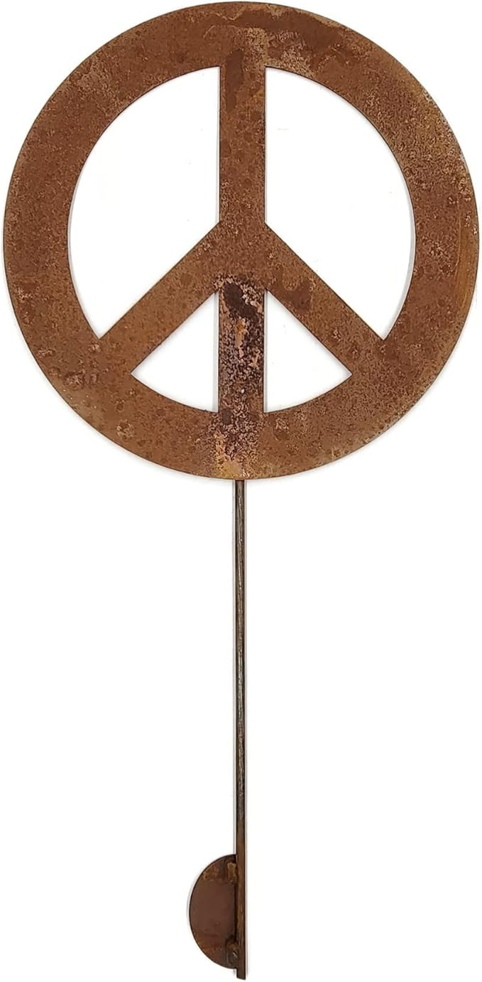 Peace and Heart Staked Signs or Wall Art Rustic or Powder Coated Finishes (Peace Medium Stake 25", Naturally Rusted)