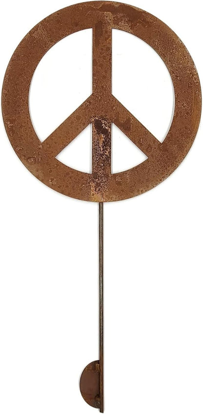 Peace and Heart Staked Signs or Wall Art Rustic or Powder Coated Finishes (Peace Medium Stake 25", Naturally Rusted)