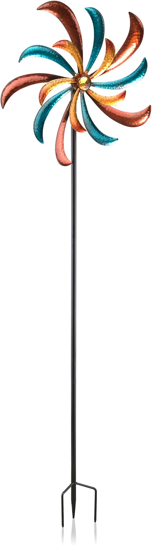 Alpine Corporation 63" Tall Outdoor Curved Blade Windmill Stake Kinetic Spinner, Multicolor