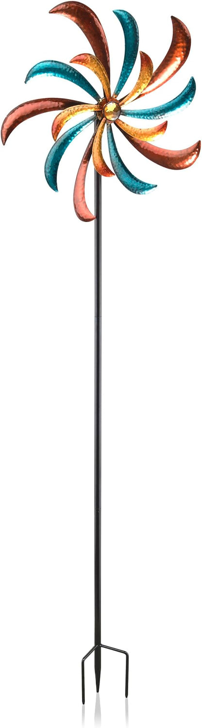 Alpine Corporation 63" Tall Outdoor Curved Blade Windmill Stake Kinetic Spinner, Multicolor