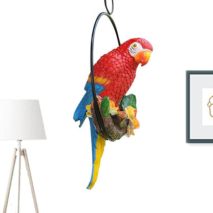 Hanging Parrot Statue Outdoor,Parrot Sculpture Decor for Outdoor Decor, Bird Decoration with Iron, Parrot Statue for Tree Lawn Garden Porch, Landscape Ornament