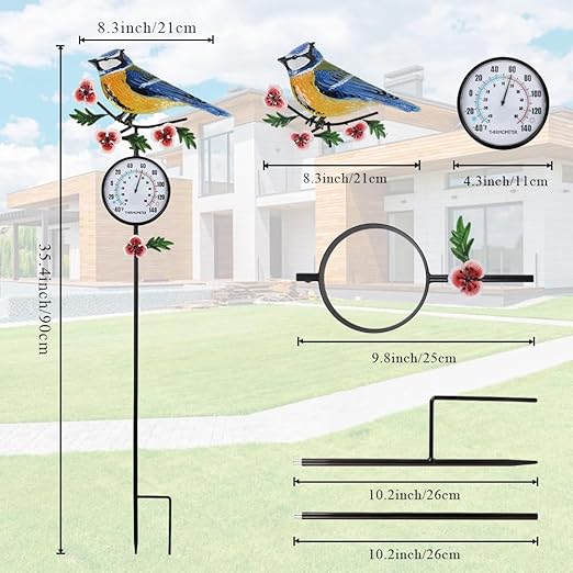 Hummingbird Outdoor Thermometer, 35" Tall No Battery Needed Outside Thermometer with Garden Stake, Indoor Wall Thermometer for Yard Patio Decor