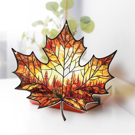 Stained Glass Acrylic Maple Leaf Ornament – Autumn & Christmas Tree Decoration 2026, Fall Harvest Sun Catcher, Nature-Themed Holiday Décor, Maple Leaf Gift for Home & Garden(Sun-14)