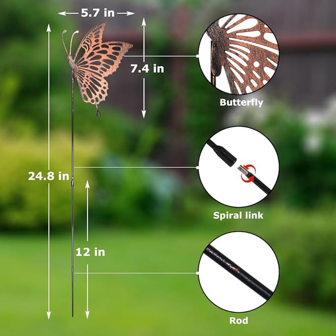 Butterfly Garden Stakes Decor Metal Yard Art Butterfly for Women Mom Ornaments Large Outdoor Decorative Patio Lawn Decor Memorial 4 Pack 24.8Inch