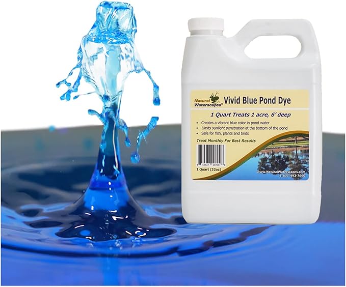 Natural Waterscapes Pond Dye - Vivid Blue Super Concentrate - 1 Quart Treats 1 Acre up to 6 Feet Deep, True Blue Pond Dye, Creates Vibrant Blue Color in Pond Water