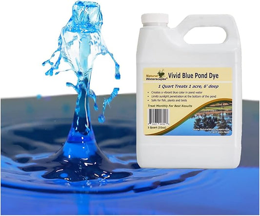 Natural Waterscapes Pond Dye - Vivid Blue Super Concentrate - 1 Quart Treats 1 Acre up to 6 Feet Deep, True Blue Pond Dye, Creates Vibrant Blue Color in Pond Water