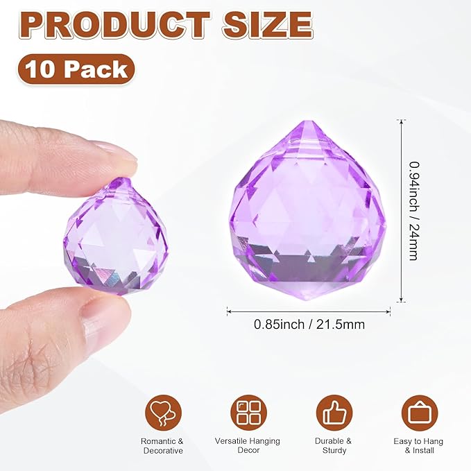 M METERXITY 10-Pack Crystal Ball Prisms, 24mm/0.94 Inch Chandelier Pendant Maker Hanging Crystals Chandelier Prisms for Home/Windows/Garden/DIY Decoration[Light Purple]