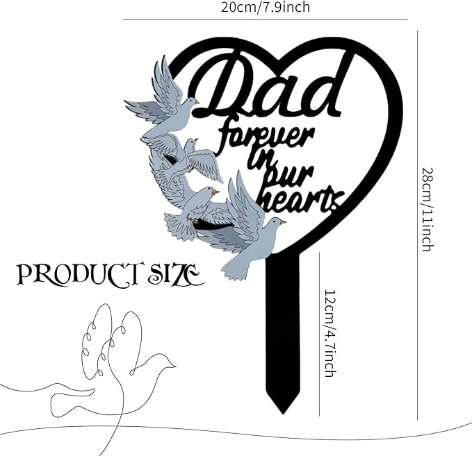 HPMAISON 11 inch Metal Dad Memorial Stake Grave Decorations for Cemetery Gravesite Sympathy Markers Waterproof Memorial Gifts for Loss of Father Tombstones Plaque Outdoors Lawn Yard Decor