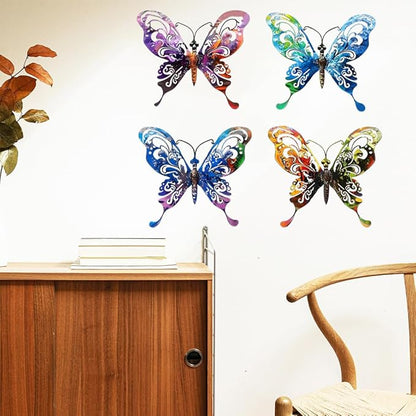 4Pcs Butterfly Metal Sign Wall Art Decor,Set of 4 Colorful Butterflies Ornament Bedroom Hanging Gifts for Birthday Housewarming,Butterfly Decorate for Fence Garden Yard Patio Farmhouse Front Door
