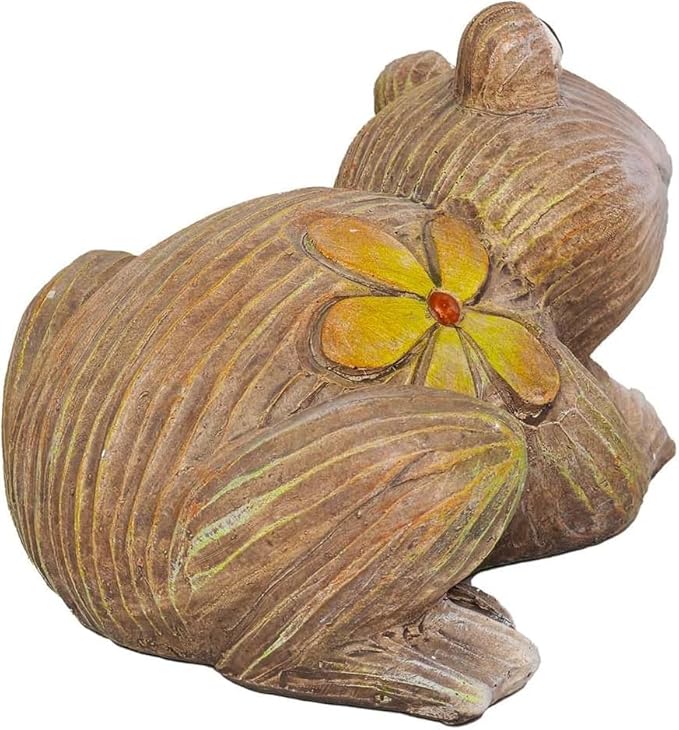 Artpaul Frog Statue for Garden Decor - Smiling Frog Sculpture with Yellow Flower Accents, Handcrafted Outdoor Cute Frog Gift & Lawn Decor