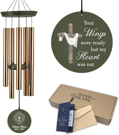 Personalized Wind Chimes, Custom Name Sympathy Jesus God Gifts, 36inch Memorial Wind Chime, Loving Memory Cross Wind Chime, Loss of Loved Dad/Mom for Funeral (Produced in USA)